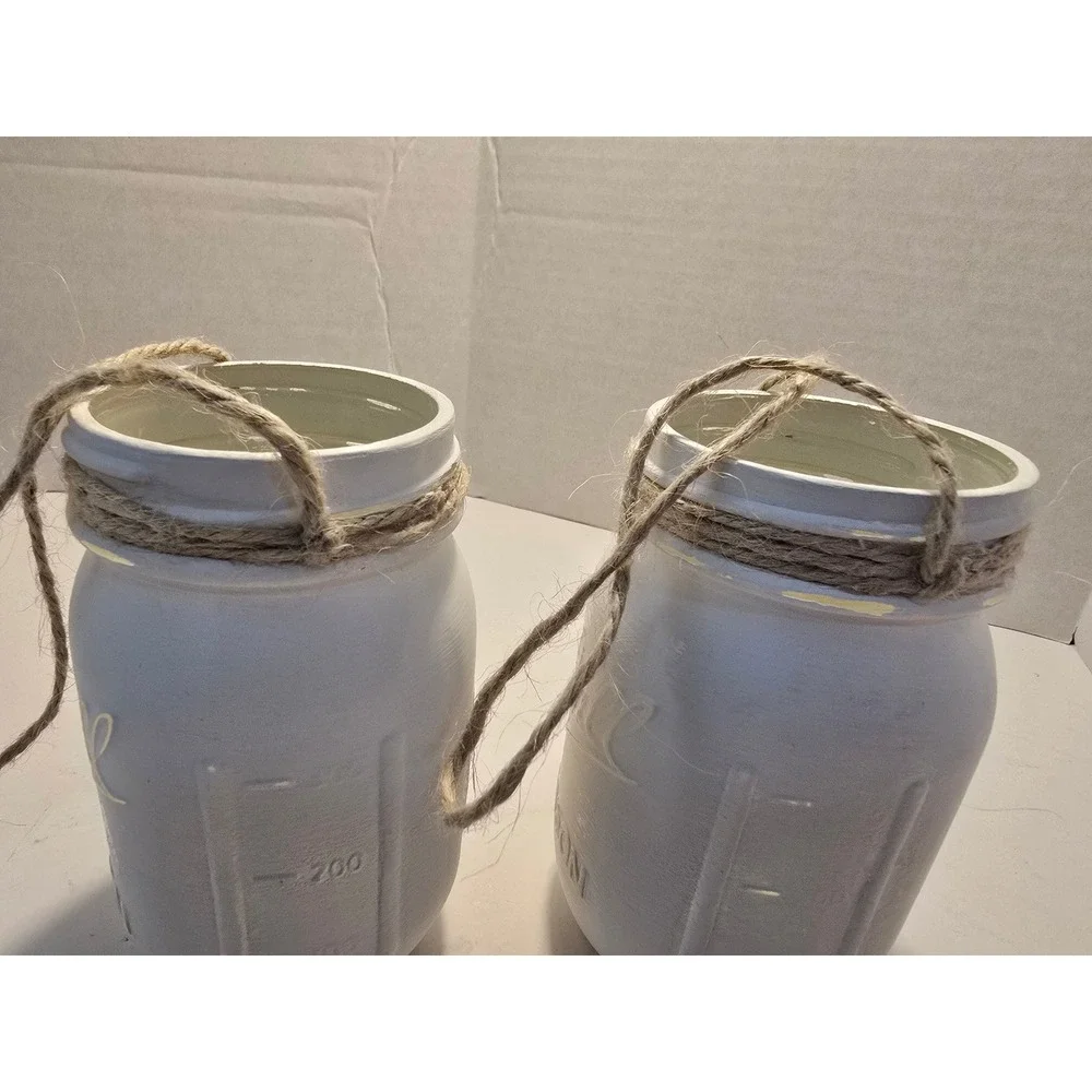 Ball Mason Jars Set of 2 White chalk Painted Distressed Rustic‎ Hanging Decor